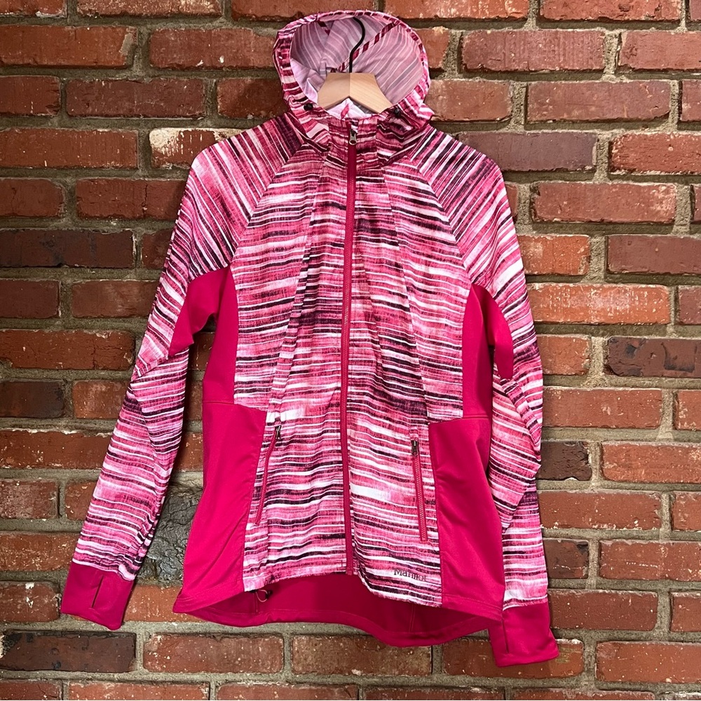 Marmot women's size XL lightweight hooded windbreaker jacket pink‎ thumbholes